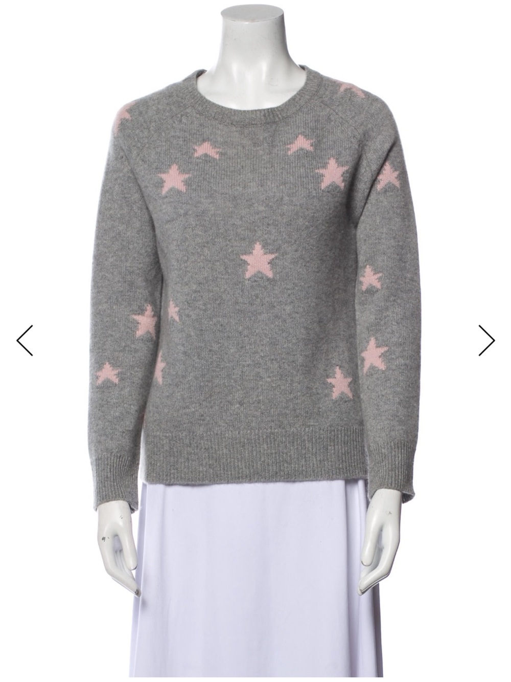 360 Cashmere Gray Crewneck Sweater with Pink Star Intarsia